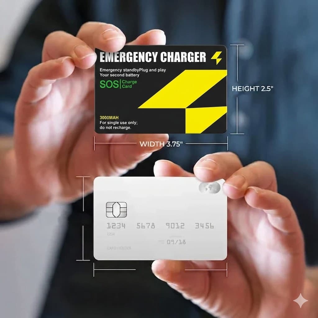 השוואת גודל SOS Charge Card לכרטיס אשראי